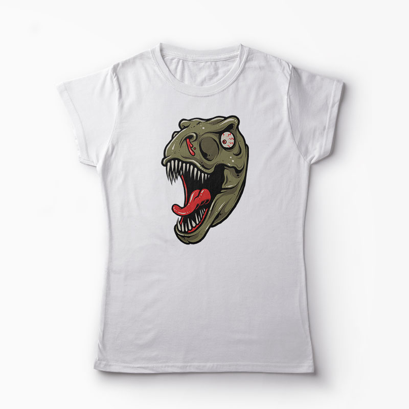 Tricou Dinozaur T-Rex Înfricoșător - Femei-Alb
