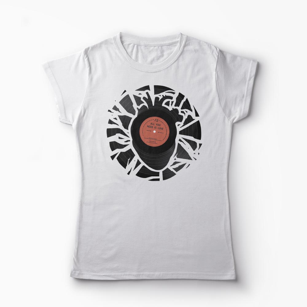 Tricou Disc Vinil Inima Beatles All You Need Is Love - Femei-Alb