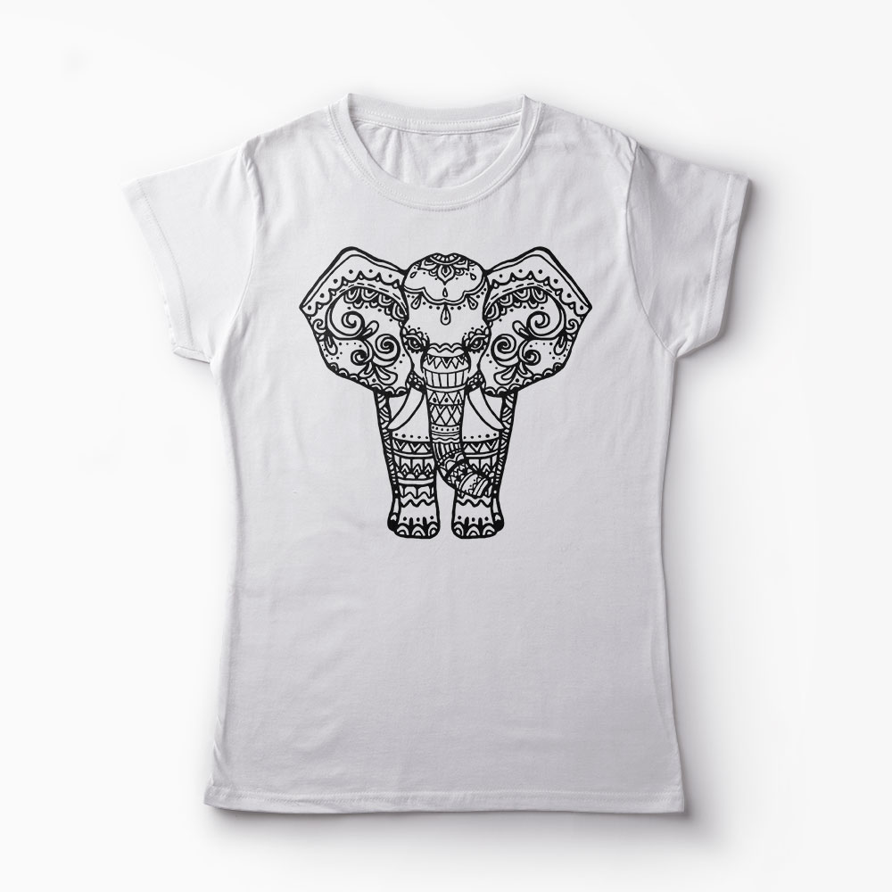 Tricou Elefant Ornamentat - Femei-Alb