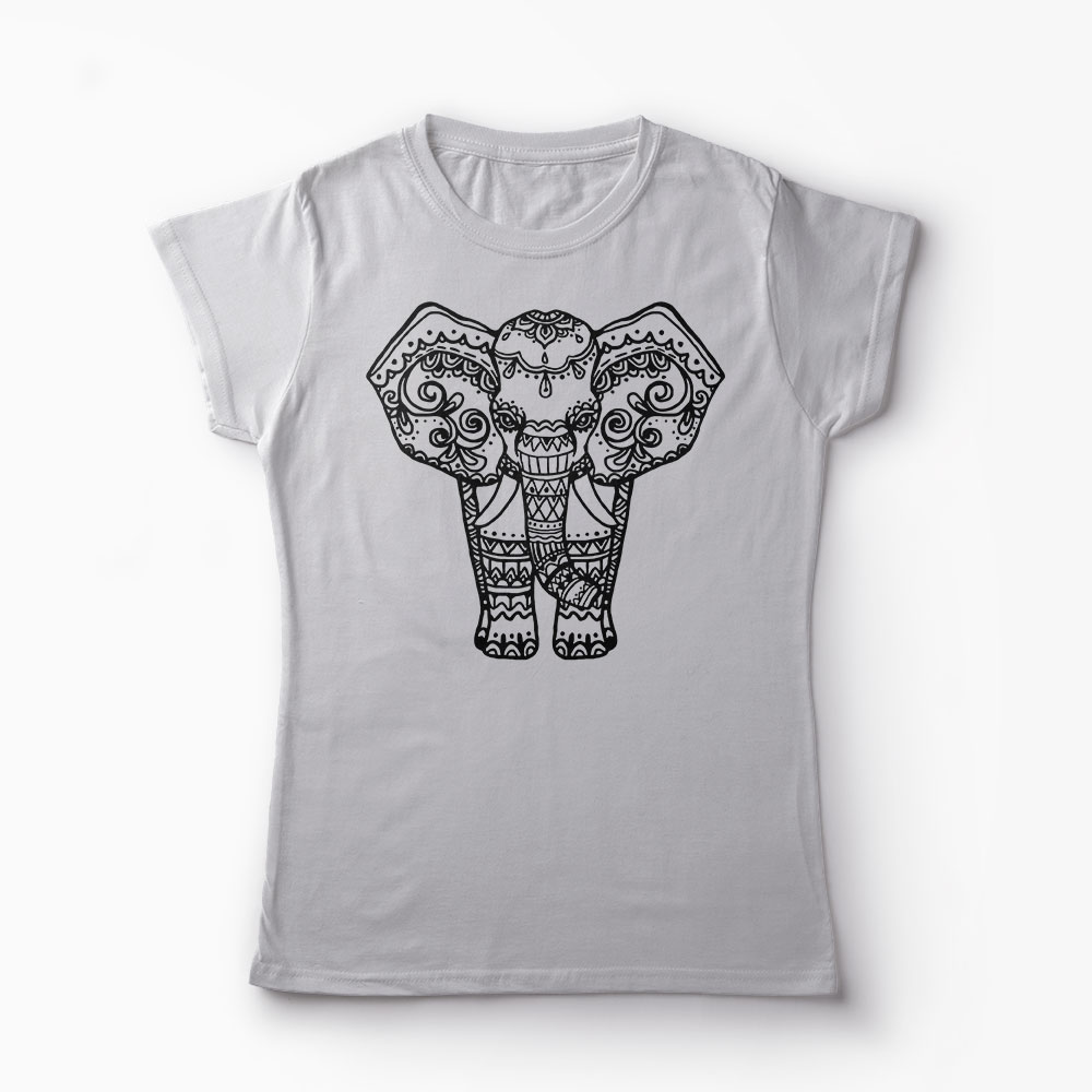 Tricou Elefant Ornamentat - Femei-Gri