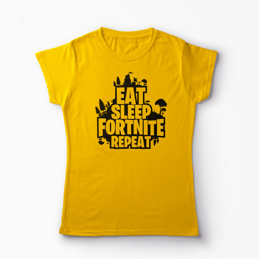 Tricou Fortnite Eat Sleep Repeat - Femei-Galben