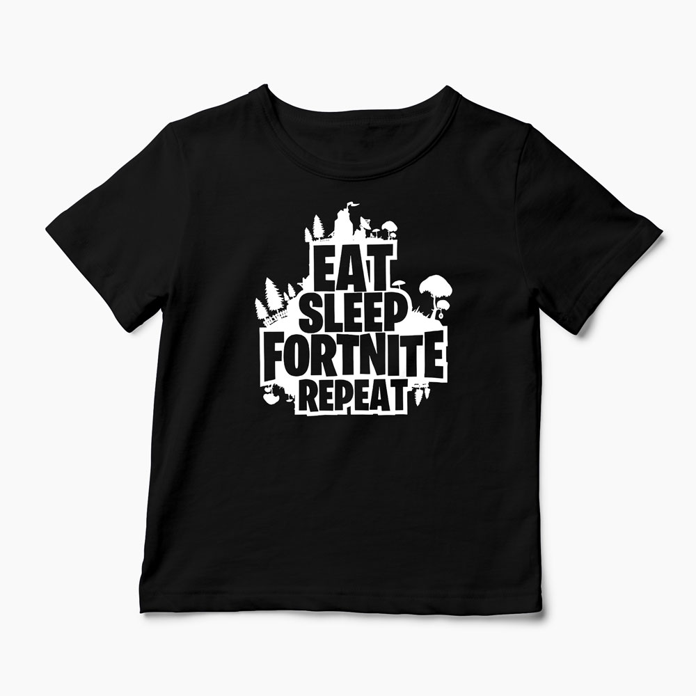 Tricou Fortnite Eat Sleep Repeat - Copii-Negru