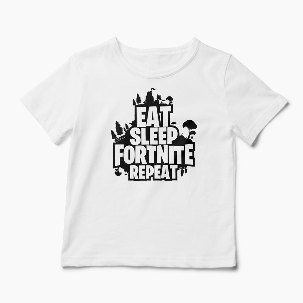 Tricou Fortnite Eat Sleep Repeat - Copii-Alb