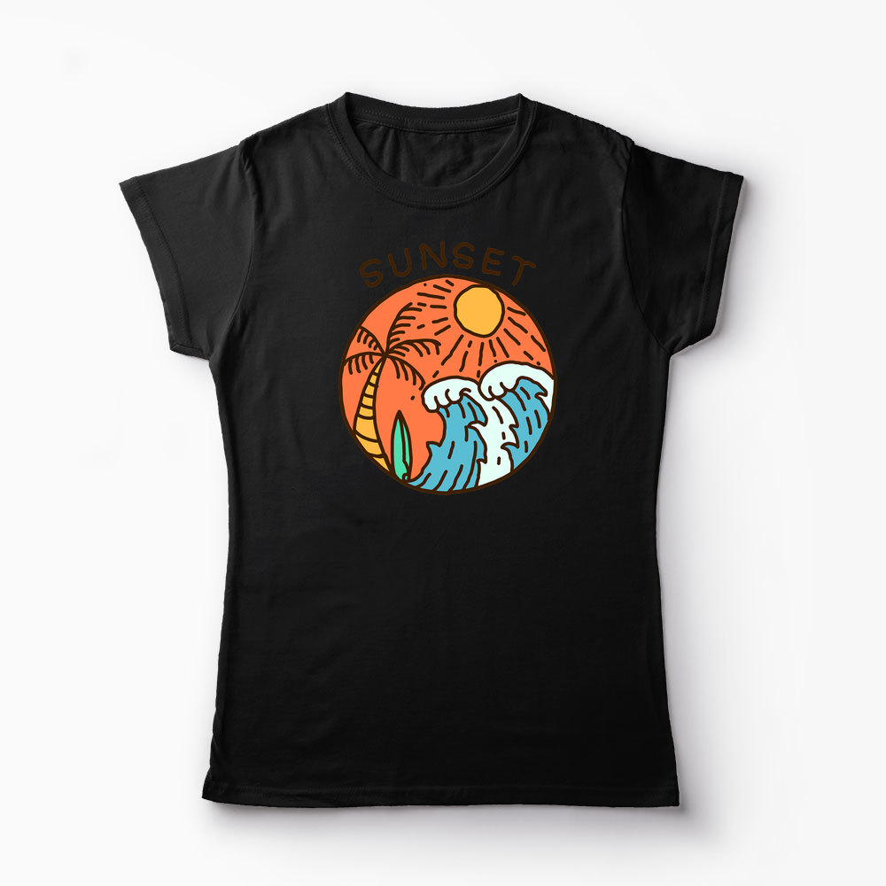 Tricou Grafic Ocean Sezon Vară - Femei-Negru