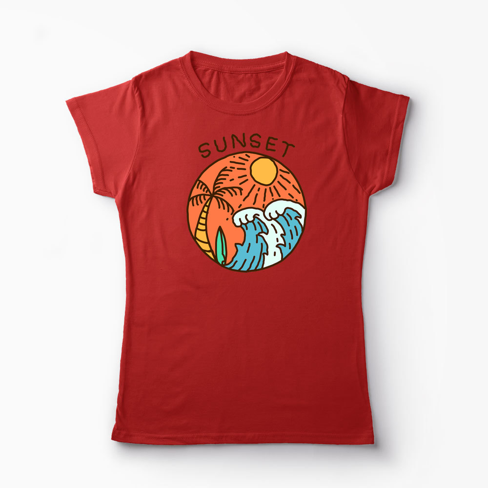 Tricou Grafic Ocean Sezon Vară - Femei-Roșu