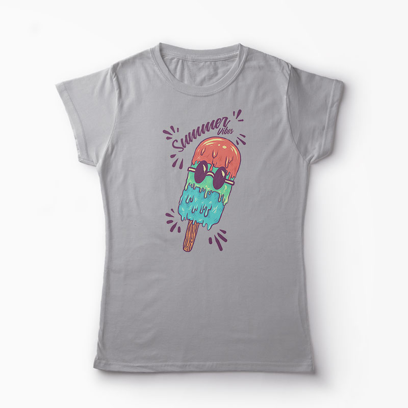 Tricou Summer Vibes Înghețată de Vară - Femei-Gri