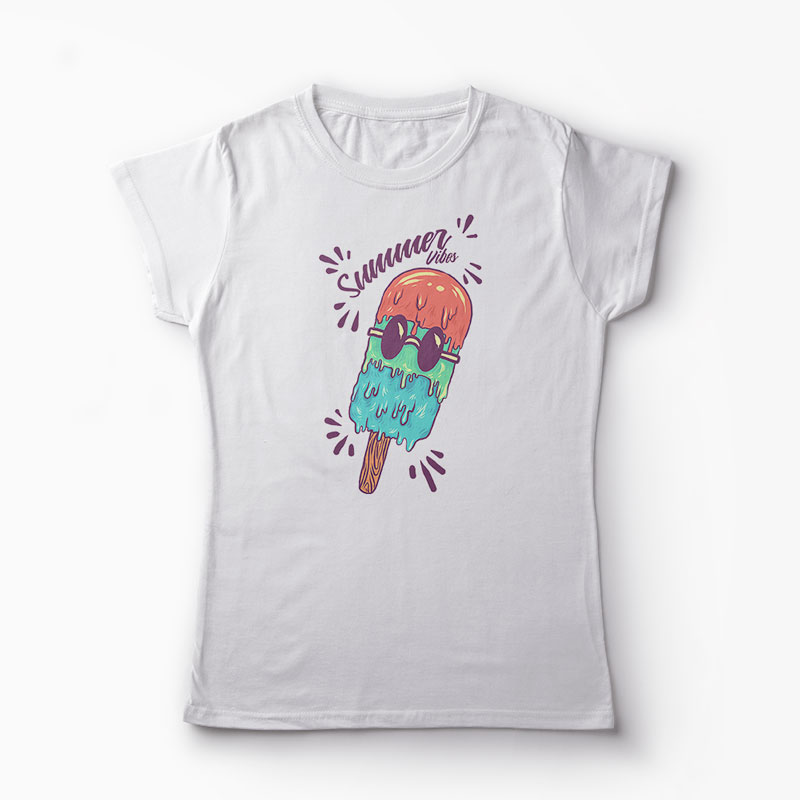 Tricou Summer Vibes Înghețată de Vară - Femei-Alb