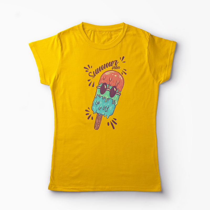Tricou Summer Vibes Înghețată de Vară - Femei-Galben