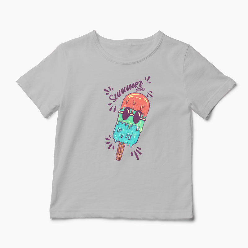 Tricou Summer Vibes Înghețată de Vară - Copii-Gri