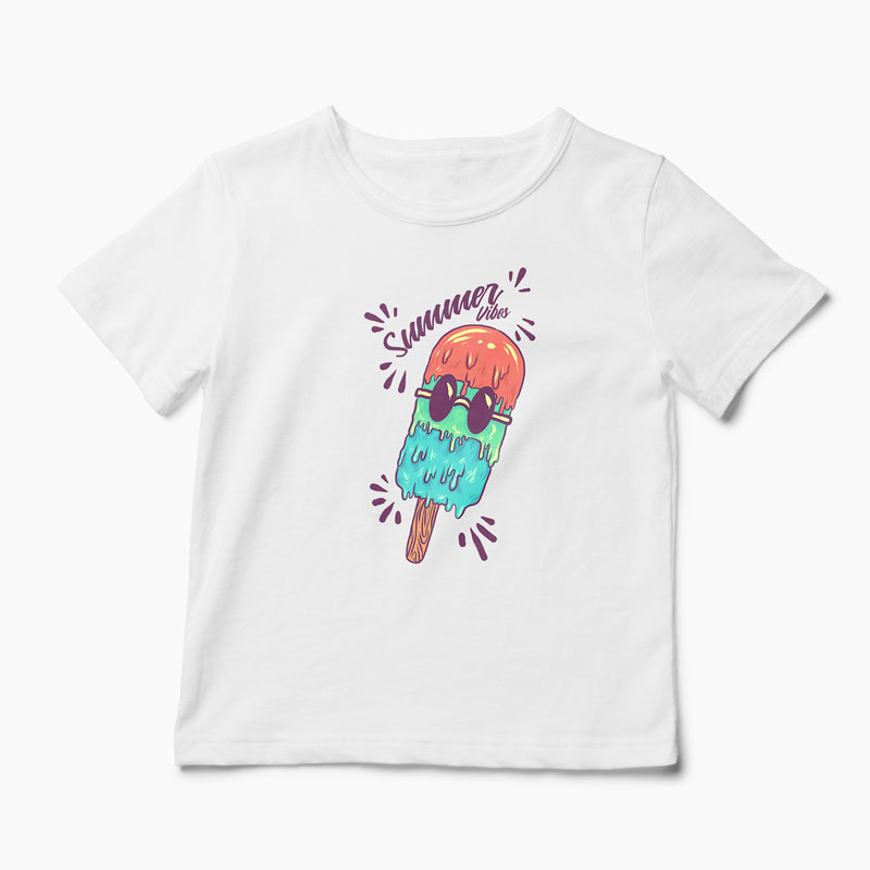 Tricou Summer Vibes Înghețată de Vară - Copii-Alb