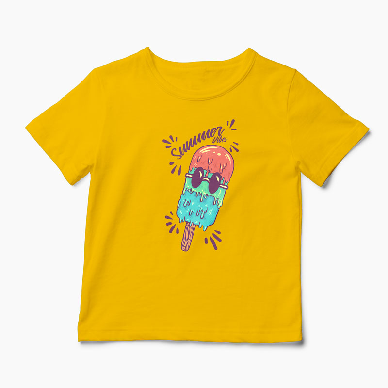 Tricou Summer Vibes Înghețată de Vară - Copii-Galben