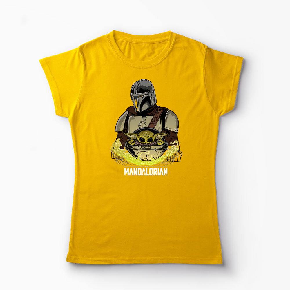 Tricou Mandalorian si Baby Yoda - Femei-Galben