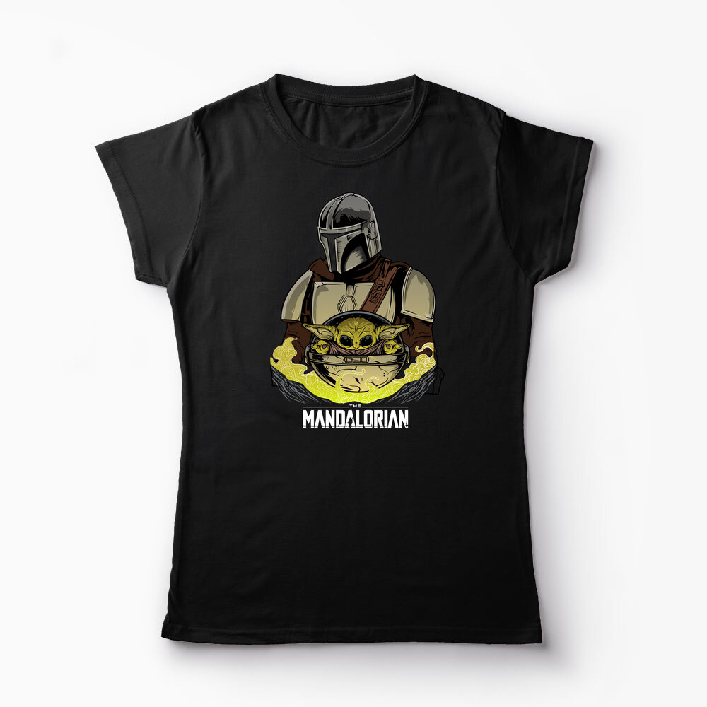 Tricou Mandalorian si Baby Yoda - Femei-Negru