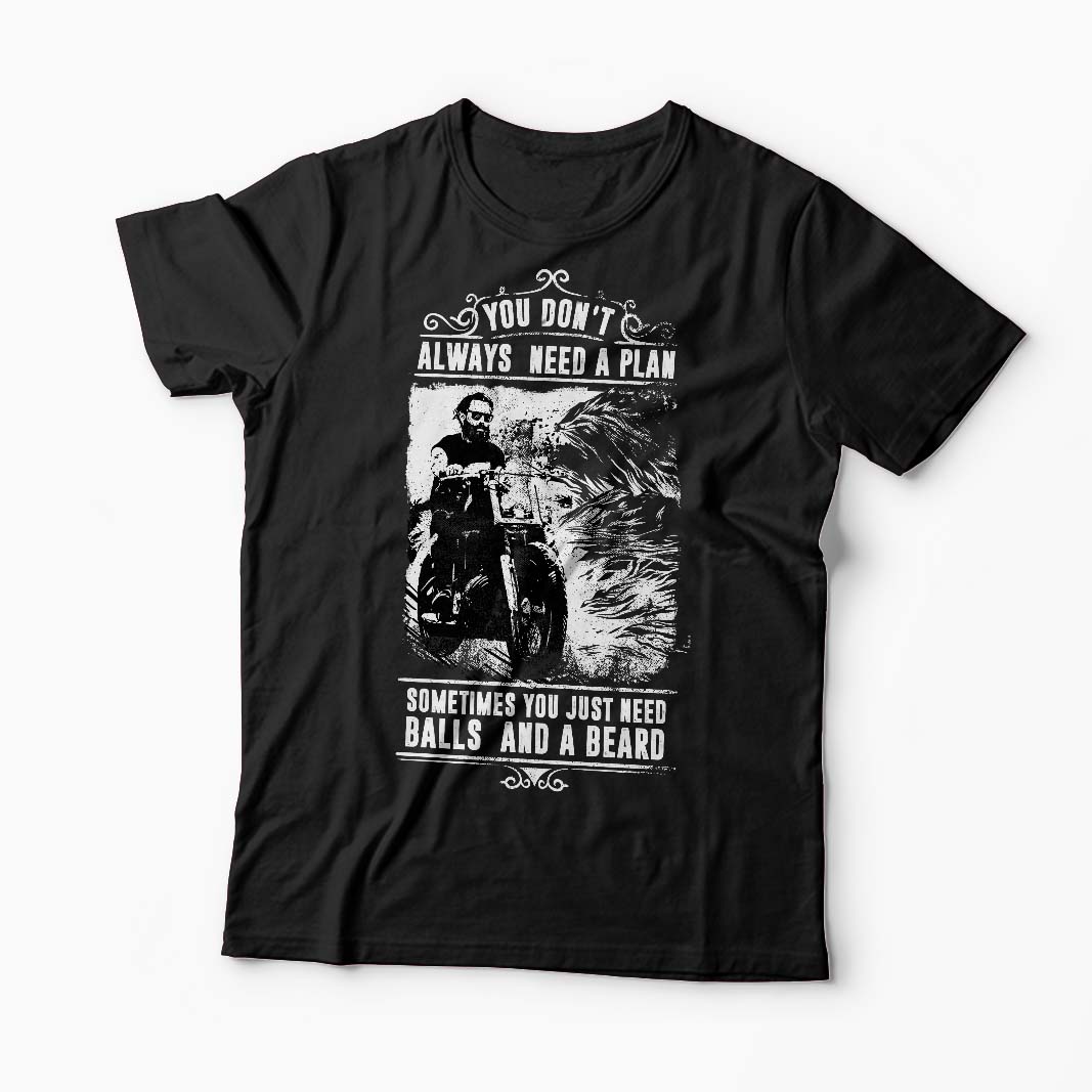 Tricou Motociclist - You Just Need Balls and A Beard - Bărbați-Negru