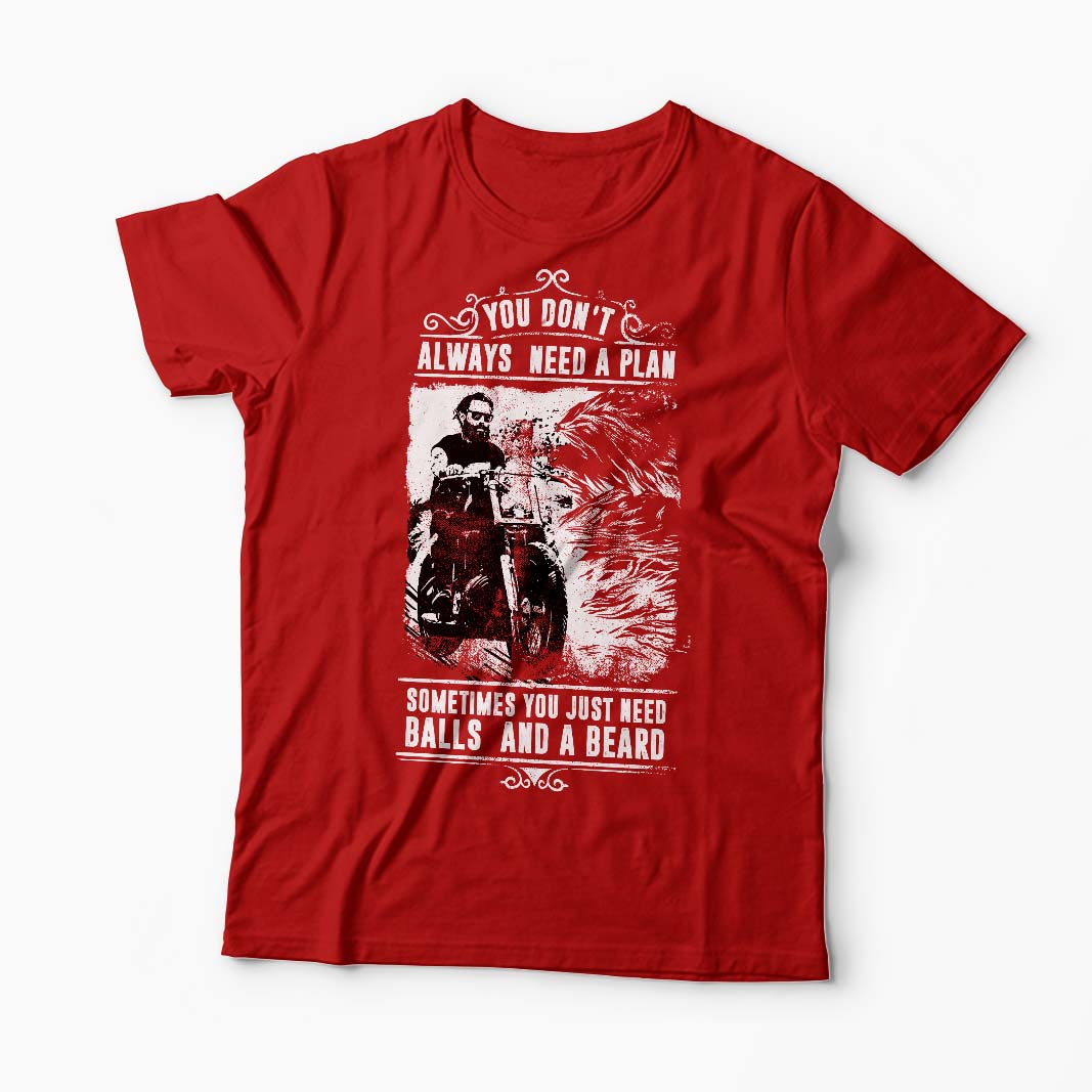 Tricou Motociclist - You Just Need Balls and A Beard - Bărbați-Roșu