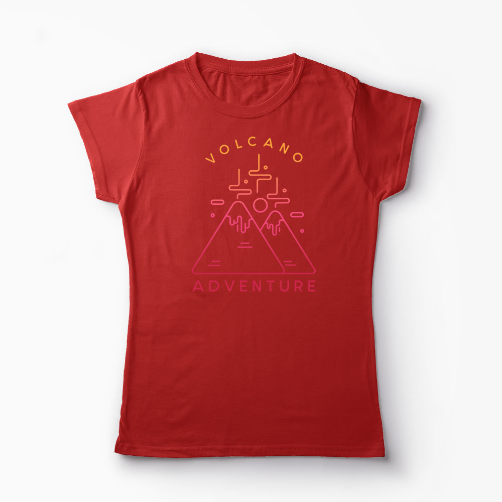 Tricou Munți Vulcani Aventură - Femei-Roșu