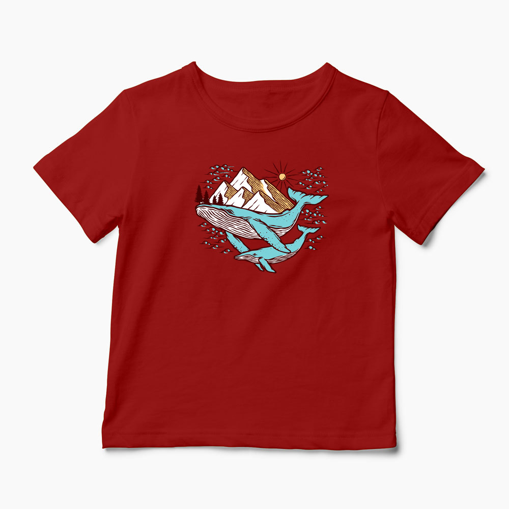 Tricou Natură Balene și Munți - Copii-Roșu