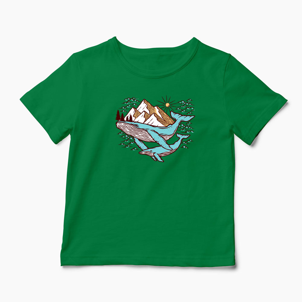 Tricou Natură Balene și Munți - Copii-Verde