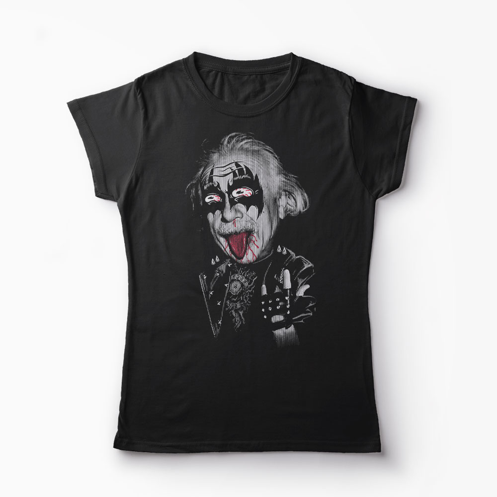 Tricou Personalizat Albert RockEinstein - Femei-Negru