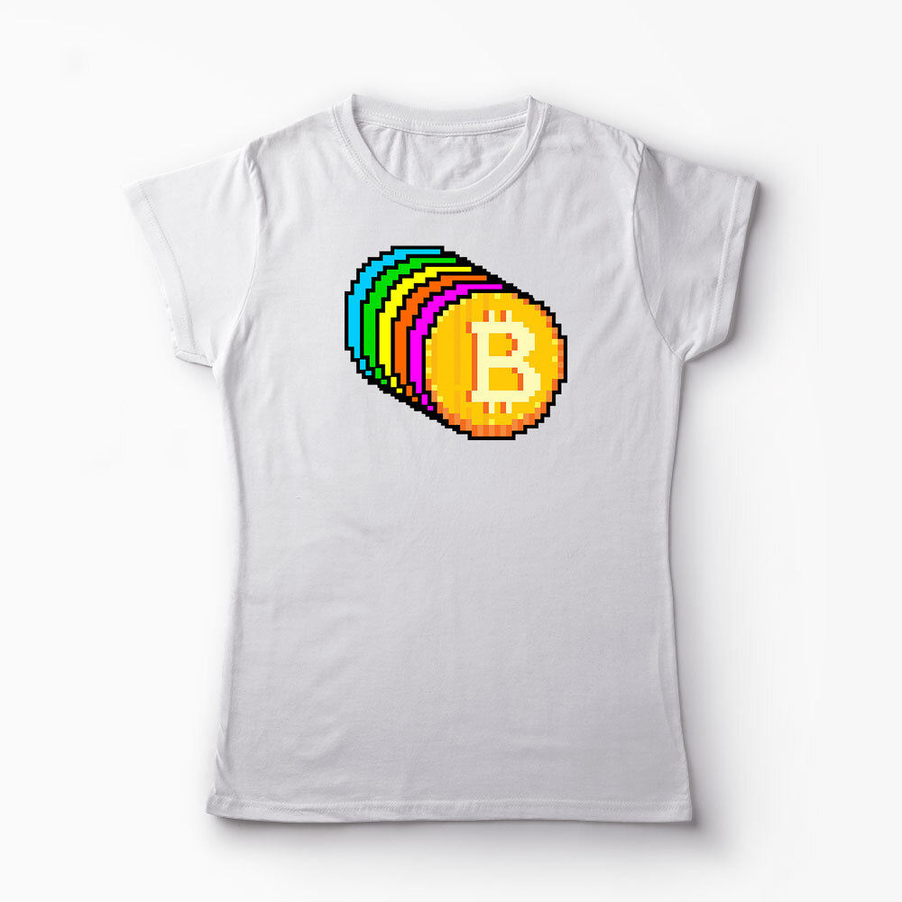 Tricou Personalizat Bitcoin Curcubeu - Femei-Alb