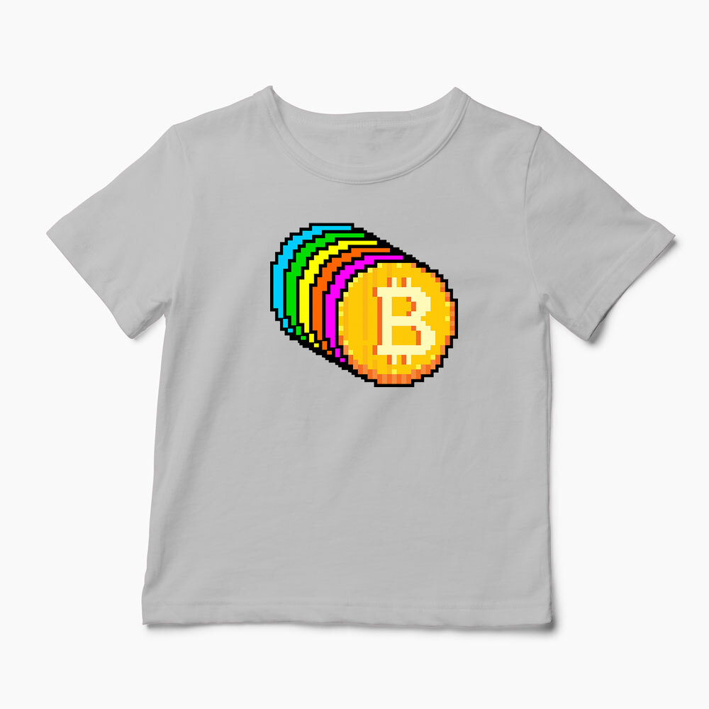 Tricou Personalizat Bitcoin Curcubeu - Copii-Gri