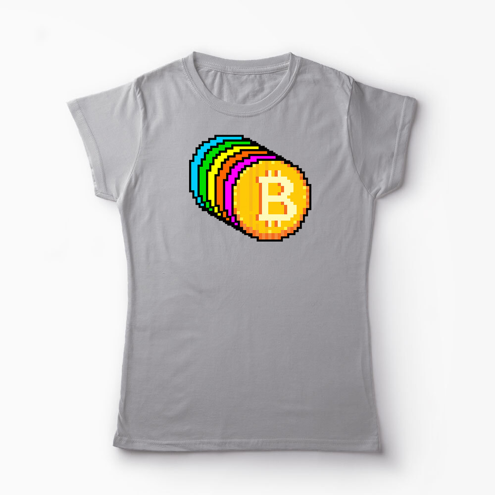 Tricou Personalizat Bitcoin Curcubeu - Femei-Gri