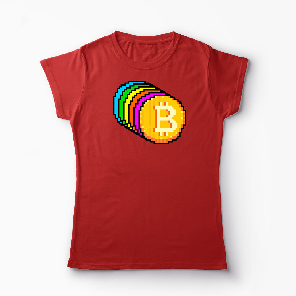 Tricou Personalizat Bitcoin Curcubeu - Femei-Roșu