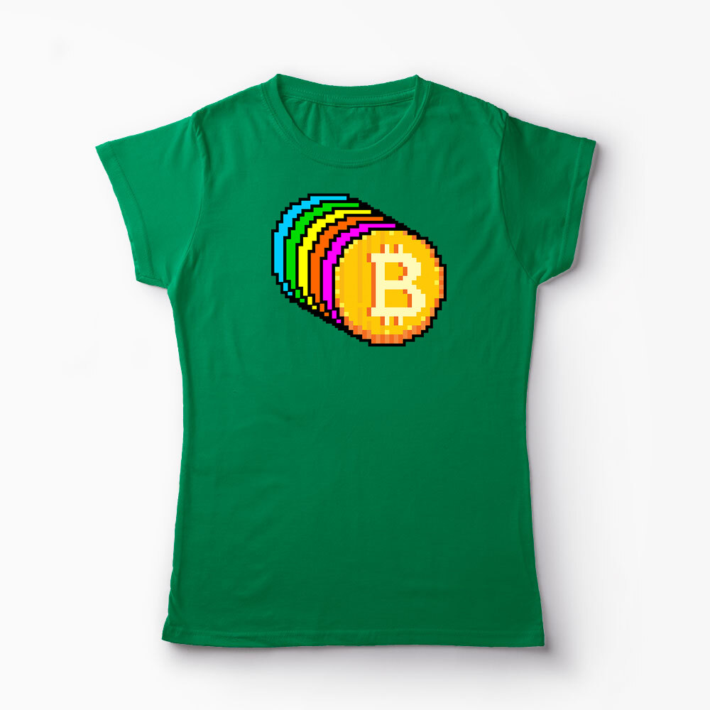 Tricou Personalizat Bitcoin Curcubeu - Femei-Verde