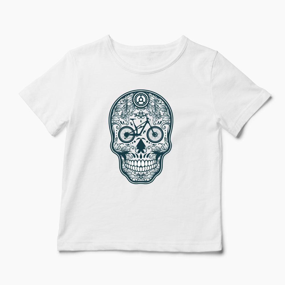 Tricou Personalizat Craniu Downhill Mountain Bike - Copii-Alb