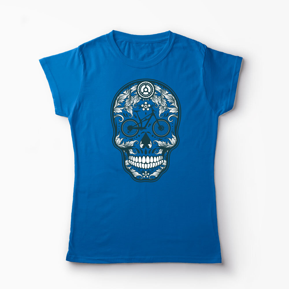 Tricou Personalizat Craniu Downhill Mountain Bike - Femei-Albastru Regal