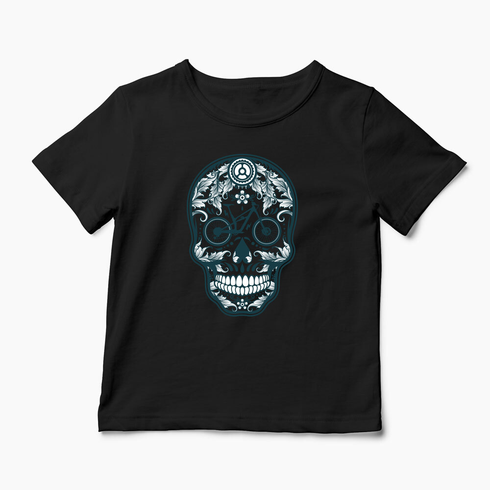 Tricou Personalizat Craniu Downhill Mountain Bike - Copii-Negru
