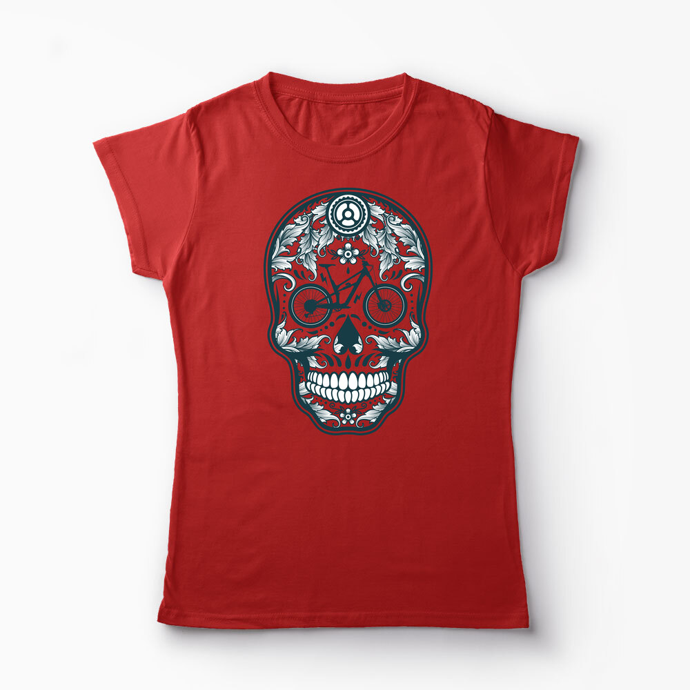 Tricou Personalizat Craniu Downhill Mountain Bike - Femei-Roșu