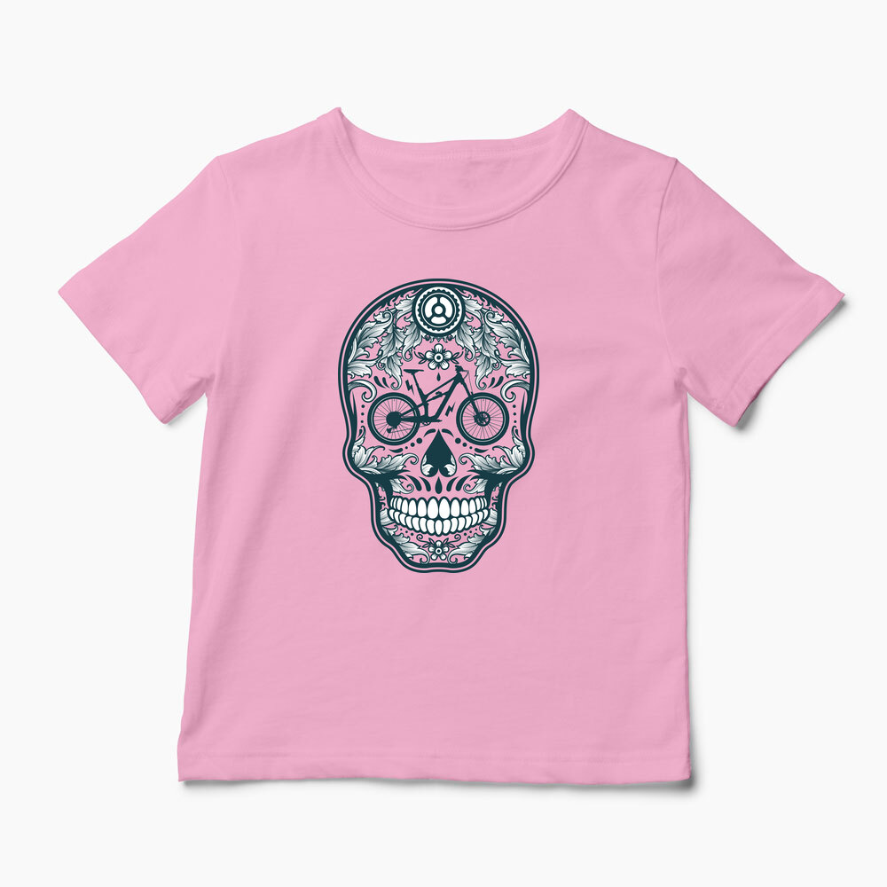 Tricou Personalizat Craniu Downhill Mountain Bike - Copii-Roz