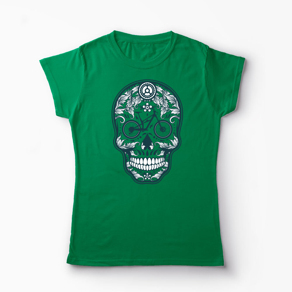 Tricou Personalizat Craniu Downhill Mountain Bike - Femei-Verde