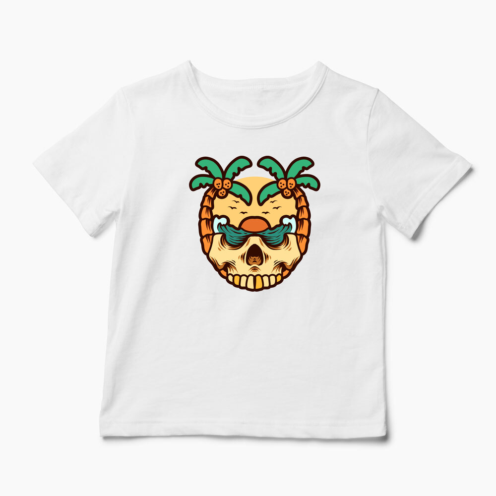 Tricou Personalizat Craniu Ocean Vară Palmieri - Copii-Alb