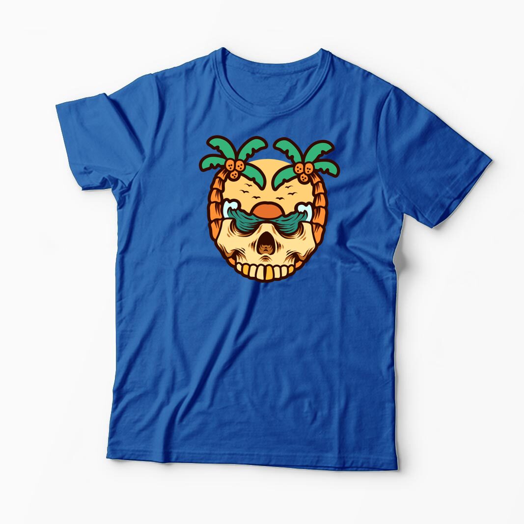 Tricou Personalizat Craniu Ocean Vară Palmieri - Bărbați-Albastru Regal