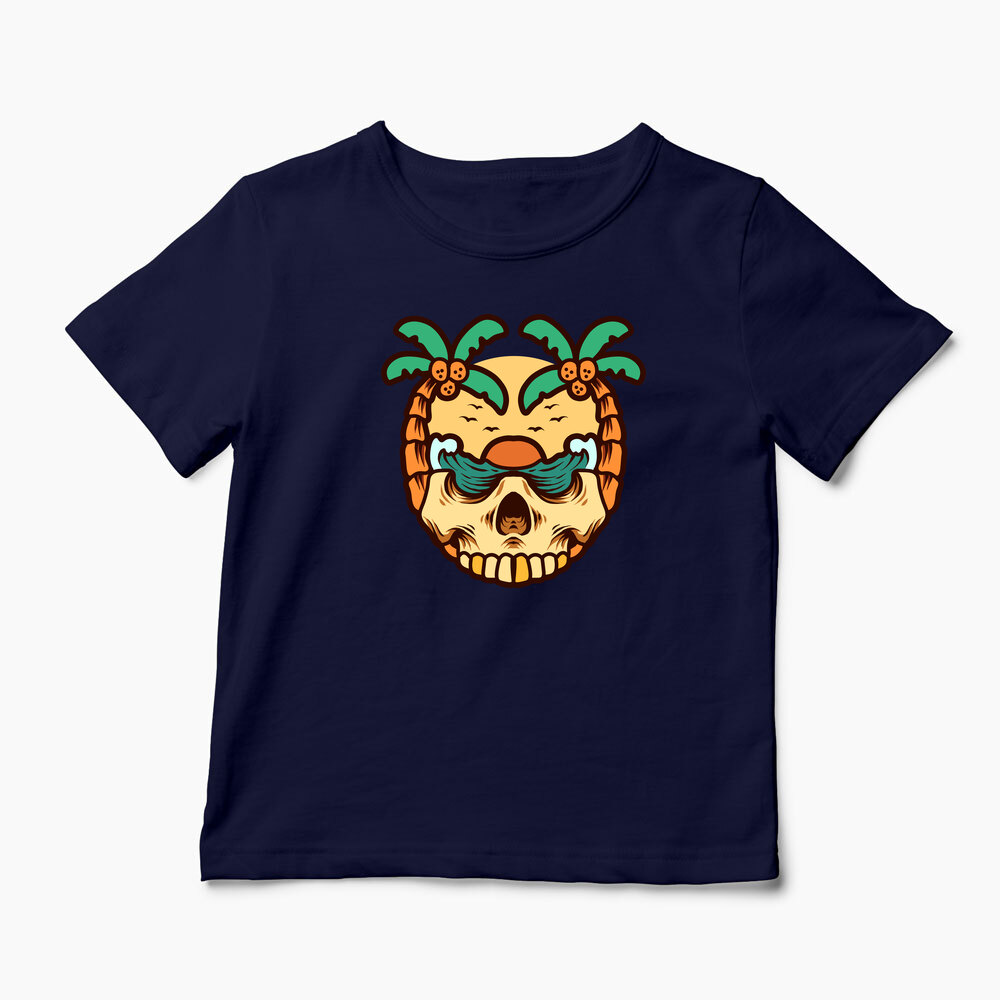 Tricou Personalizat Craniu Ocean Vară Palmieri - Copii-Bleumarin