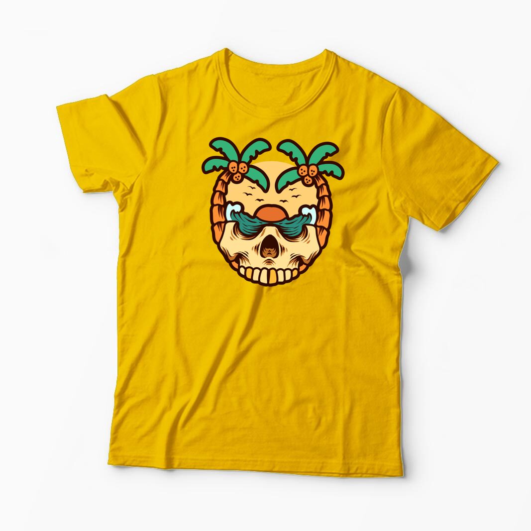 Tricou Personalizat Craniu Ocean Vară Palmieri - Bărbați-Galben
