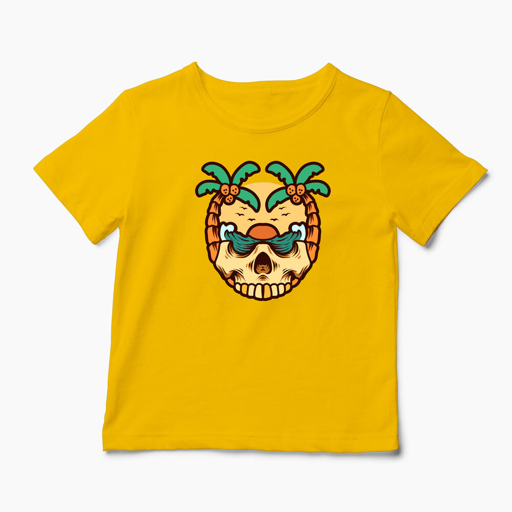 Tricou Personalizat Craniu Ocean Vară Palmieri - Copii-Galben