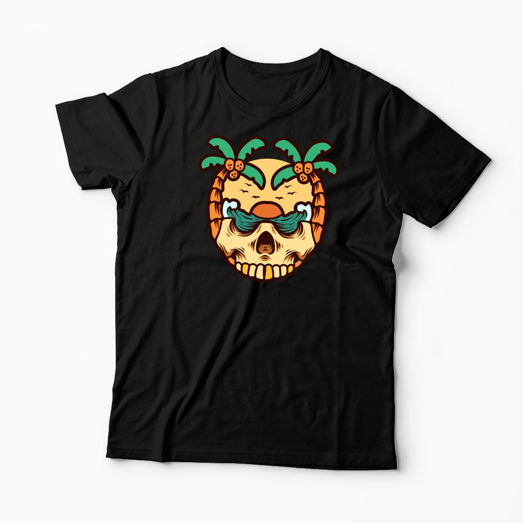 Tricou Personalizat Craniu Ocean Vară Palmieri - Bărbați-Negru