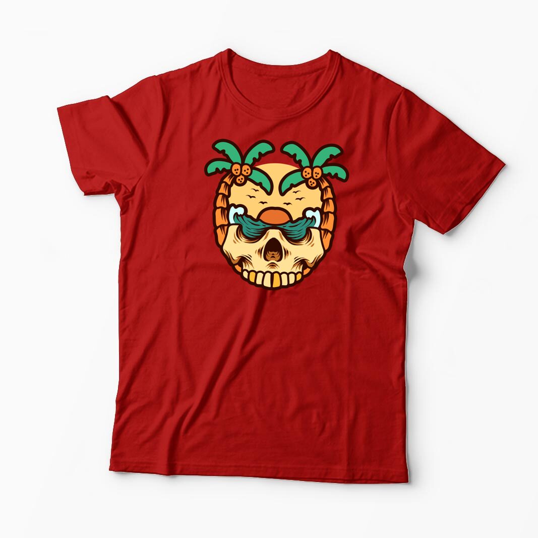 Tricou Personalizat Craniu Ocean Vară Palmieri - Bărbați-Roșu