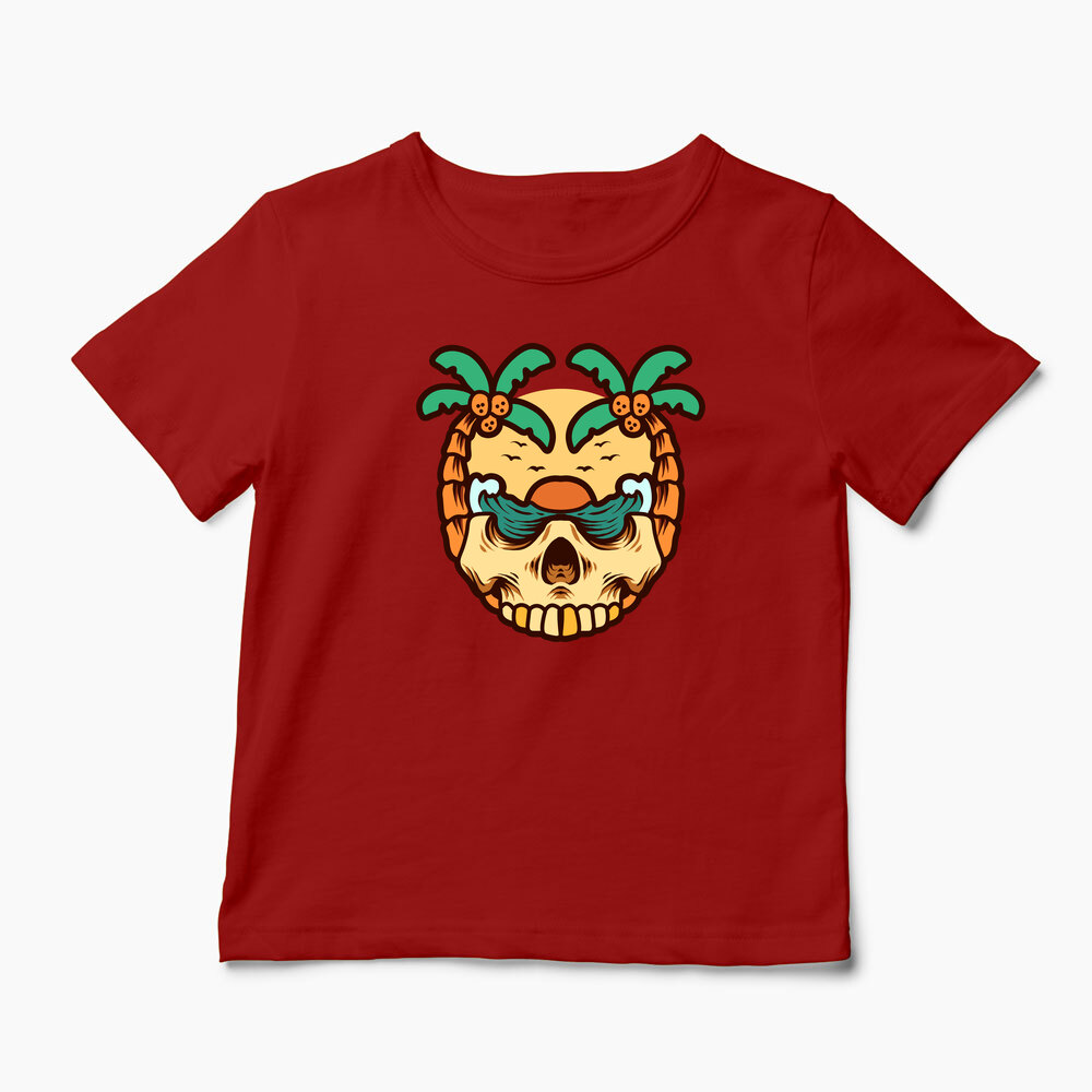 Tricou Personalizat Craniu Ocean Vară Palmieri - Copii-Roșu