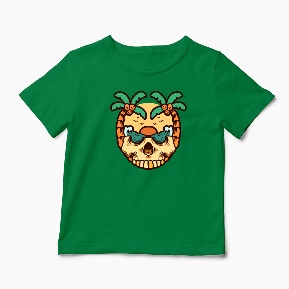 Tricou Personalizat Craniu Ocean Vară Palmieri - Copii-Verde