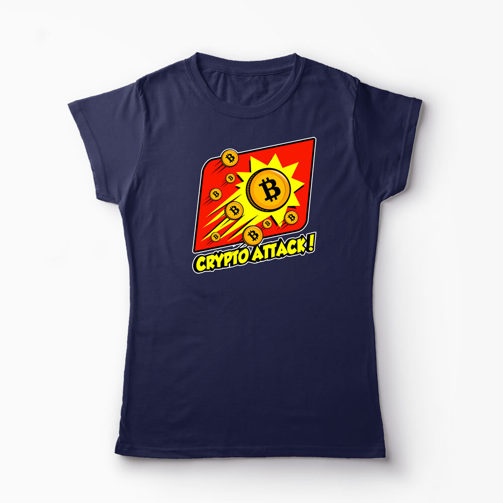 Tricou Personalizat Crypto Attack Bitcoin - Femei-Bleumarin