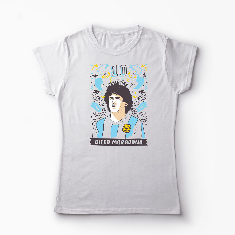 Tricou Personalizat Diego Maradona 10 Argentina - Femei-Alb