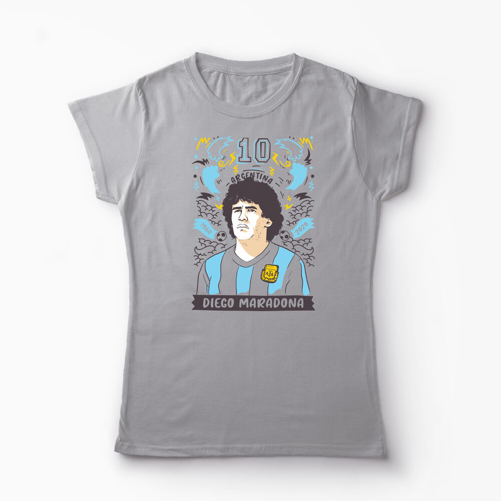 Tricou Personalizat Diego Maradona 10 Argentina - Femei-Gri