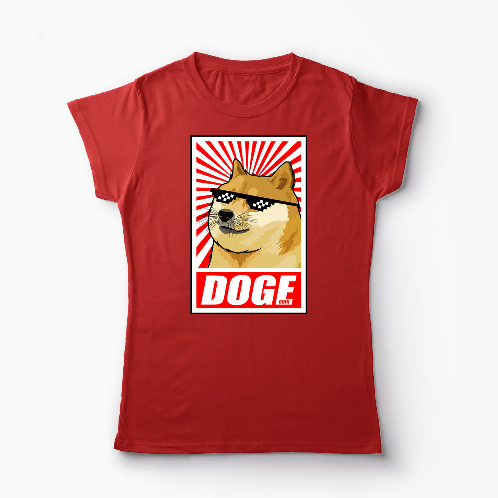 Tricou Personalizat Doge Coin - Femei-Roșu
