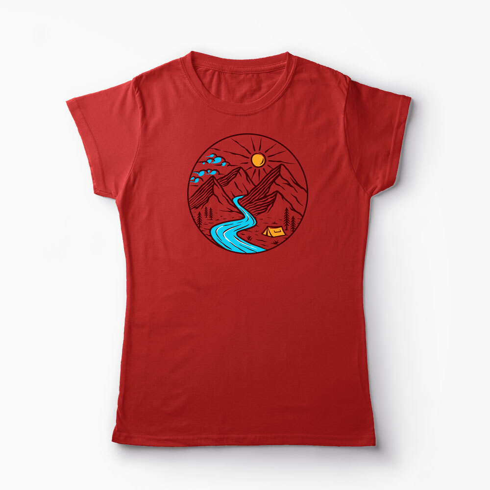 Tricou Personalizat Drumeție Munți Natură - Femei-Roșu
