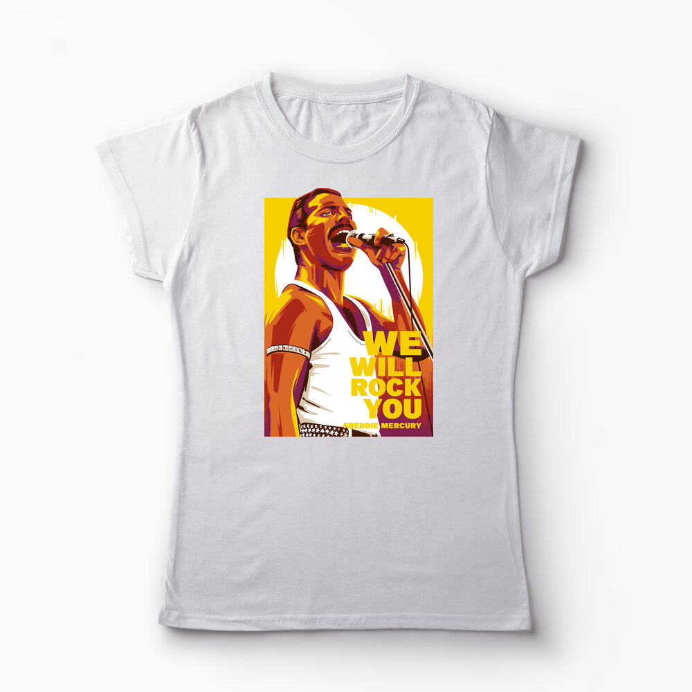 Tricou Personalizat Freddie Mercury We Will Rock You - Femei-Alb