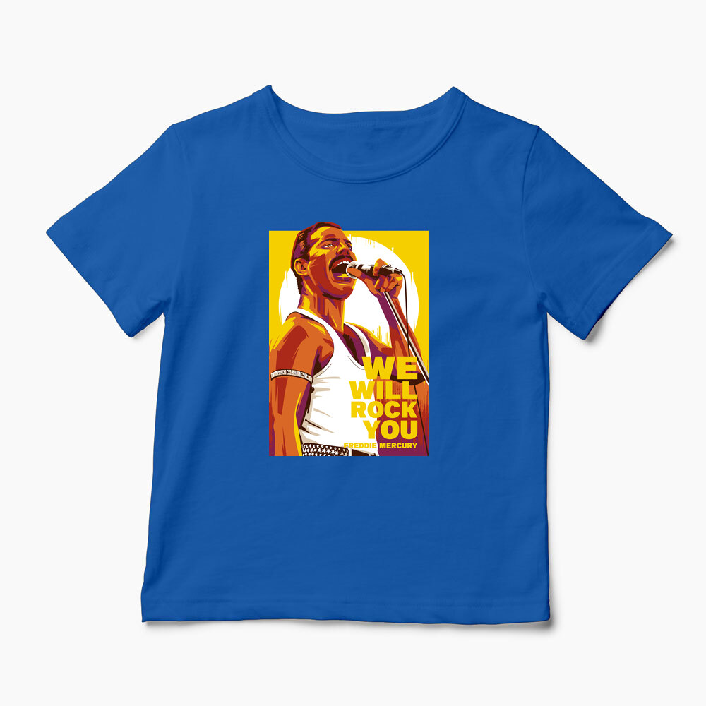 Tricou Personalizat Freddie Mercury We Will Rock You - Copii-Albastru Regal